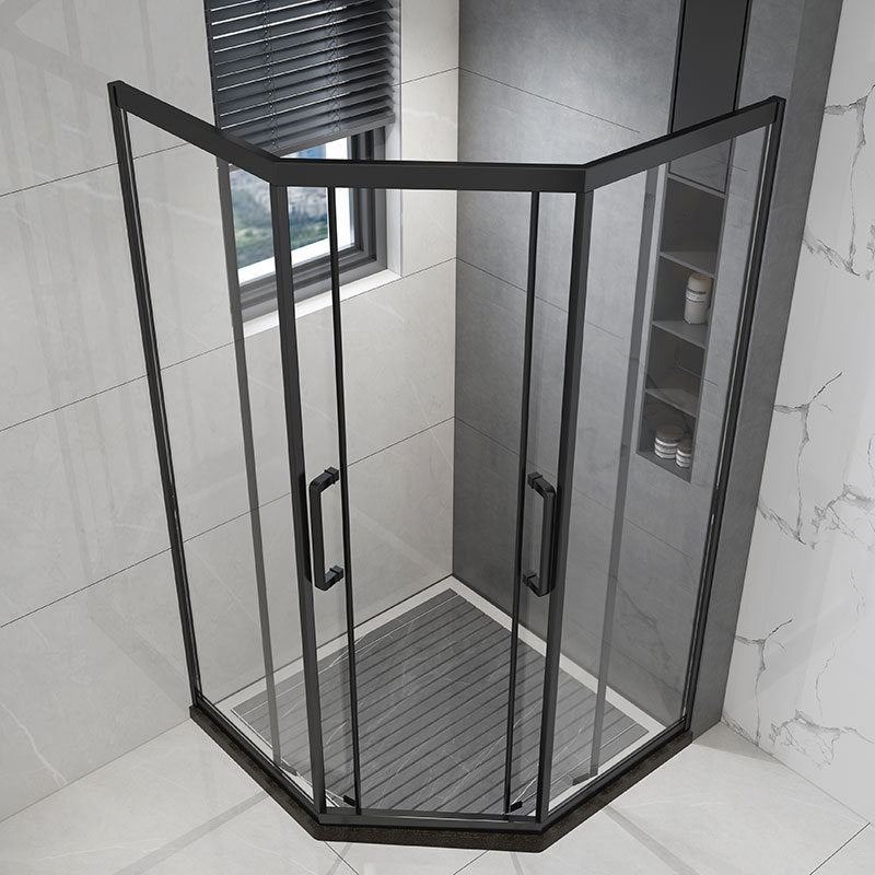 Tempered Frame Shower Doors Black Transparent Shower Bath Door Double Sliding Symmetrical Clearhalo 'Bathroom Remodel & Bathroom Fixtures' 'Home Improvement' 'home_improvement' 'home_improvement_shower_tub_doors' 'Shower and Tub Doors' 'shower_tub_doors' 'Showers & Bathtubs' 7319154