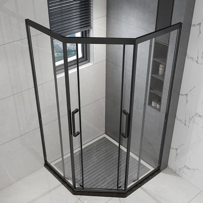 Tempered Frame Shower Doors Black Transparent Shower Bath Door Double Sliding Symmetrical