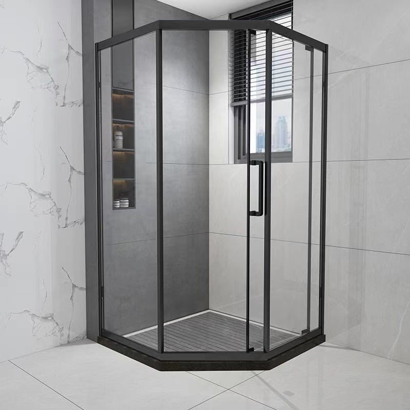 Tempered Frame Shower Doors Black Transparent Shower Bath Door Single Sliding Right Clearhalo 'Bathroom Remodel & Bathroom Fixtures' 'Home Improvement' 'home_improvement' 'home_improvement_shower_tub_doors' 'Shower and Tub Doors' 'shower_tub_doors' 'Showers & Bathtubs' 7319156
