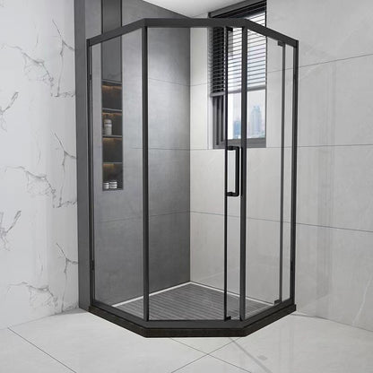 Tempered Frame Shower Doors Black Transparent Shower Bath Door Single Sliding Right Clearhalo 'Bathroom Remodel & Bathroom Fixtures' 'Home Improvement' 'home_improvement' 'home_improvement_shower_tub_doors' 'Shower and Tub Doors' 'shower_tub_doors' 'Showers & Bathtubs' 7319156