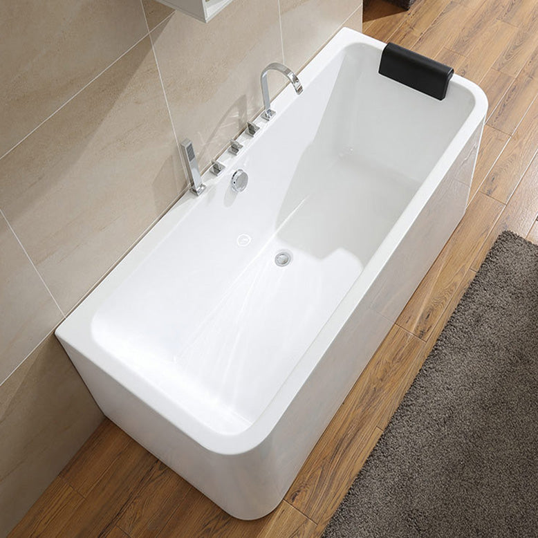 Back to Wall Soaking Bathtub Modern Rectangular Antique Finish Tub Tub with Silver 5-Piece Set Clearhalo 'Bathroom Remodel & Bathroom Fixtures' 'Bathtubs' 'Home Improvement' 'home_improvement' 'home_improvement_bathtubs' 'Showers & Bathtubs' 7319749