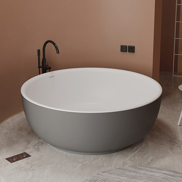 Round Antique Finish Soaking Bath Stand Alone Modern Bath Tub Grey 59"L x 59"W x 22"H Clearhalo 'Bathroom Remodel & Bathroom Fixtures' 'Bathtubs' 'Home Improvement' 'home_improvement' 'home_improvement_bathtubs' 'Showers & Bathtubs' 7319764