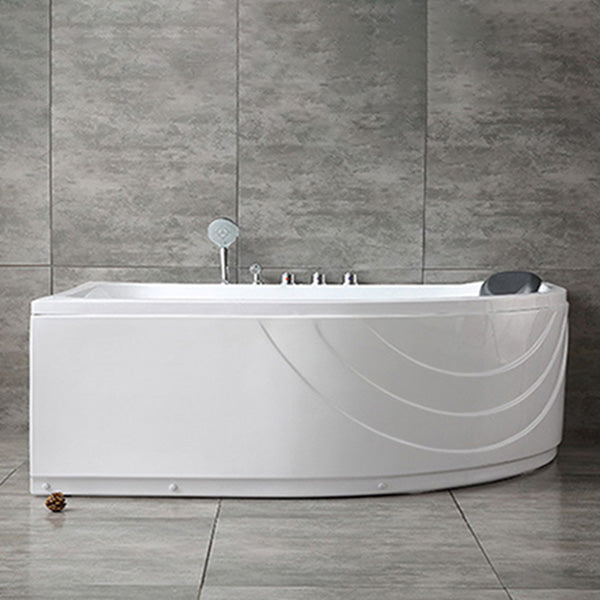 Modern White Corner Bath Acrylic Center-Back Soaking Bathtub 63"L x 39.5"W x 21.7"H Tub with Silver 5-Piece Set Clearhalo 'Bathroom Remodel & Bathroom Fixtures' 'Bathtubs' 'Home Improvement' 'home_improvement' 'home_improvement_bathtubs' 'Showers & Bathtubs' 7319786