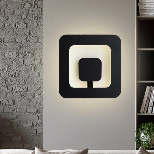 Minimalism Square Sconce Lamp Fixture Iron 7"/9" Wide LED Bedroom Wall Lighting Ideas in Black Clearhalo 'Cast Iron' 'Glass' 'Industrial' 'Modern wall lights' 'Modern' 'Tiffany' 'Traditional wall lights' 'Wall Lamps & Sconces' 'Wall Lights' Lighting' 732008