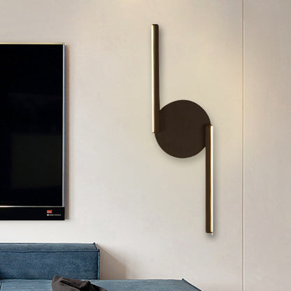 Double Line Wall Lighting Modern Iron LED Black Wall Mount Lamp Fixture with Circle Backplate in Warm/White Light Black Clearhalo 'Cast Iron' 'Glass' 'Industrial' 'Modern wall lights' 'Modern' 'Tiffany' 'Traditional wall lights' 'Wall Lamps & Sconces' 'Wall Lights' Lighting' 732044