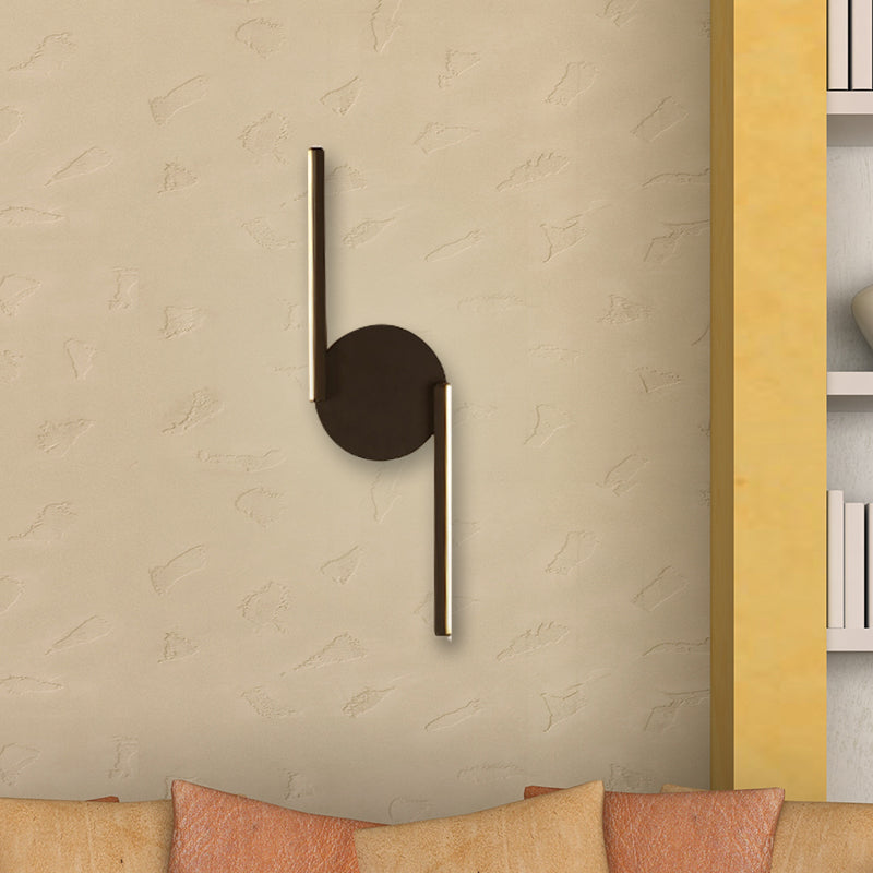 Double Line Wall Lighting Modern Iron LED Black Wall Mount Lamp Fixture with Circle Backplate in Warm/White Light Clearhalo 'Cast Iron' 'Glass' 'Industrial' 'Modern wall lights' 'Modern' 'Tiffany' 'Traditional wall lights' 'Wall Lamps & Sconces' 'Wall Lights' Lighting' 732045