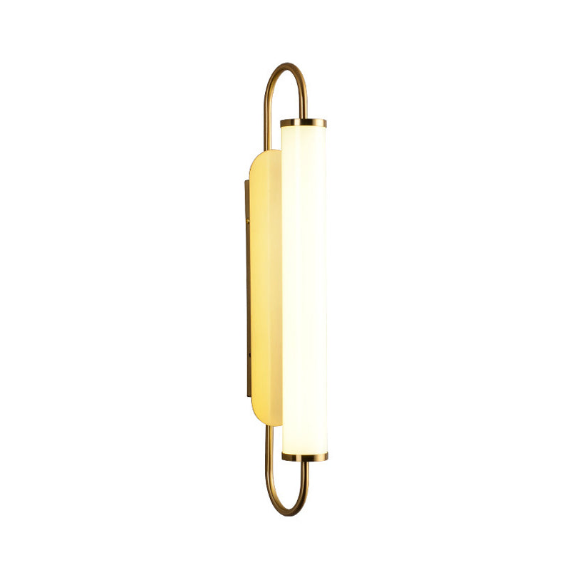 Post Modern LED Wall Light Sconce Brass Finish Tubular Wall Mount Lamp with Opal Glass Shade for Stairway Clearhalo 'Cast Iron' 'Glass' 'Industrial' 'Modern wall lights' 'Modern' 'Tiffany' 'Traditional wall lights' 'Wall Lamps & Sconces' 'Wall Lights' Lighting' 732052