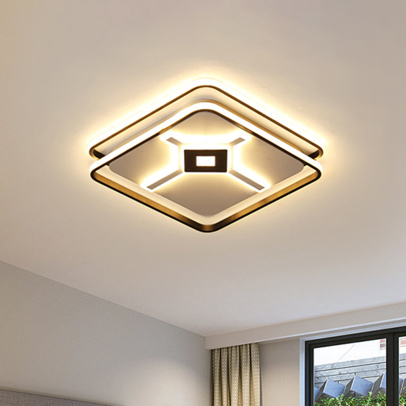 LED Bedroom Flush Mount Light Fixture Modern Black Ceiling Flush with Squared Acrylic Shade in White/Warm Light Black Clearhalo 'Ceiling Lights' 'Close To Ceiling Lights' 'Close to ceiling' 'Flush mount' Lighting' 732118