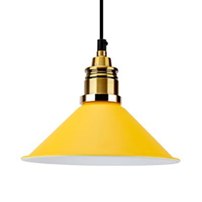 1 Bulb Pendant Light Modern Stylish Conic Shade Metal Hanging Lamp in Black/Grey/White for Dining Room Yellow Clearhalo 'Ceiling Lights' 'Modern Pendants' 'Modern' 'Pendant Lights' 'Pendants' Lighting' 73212