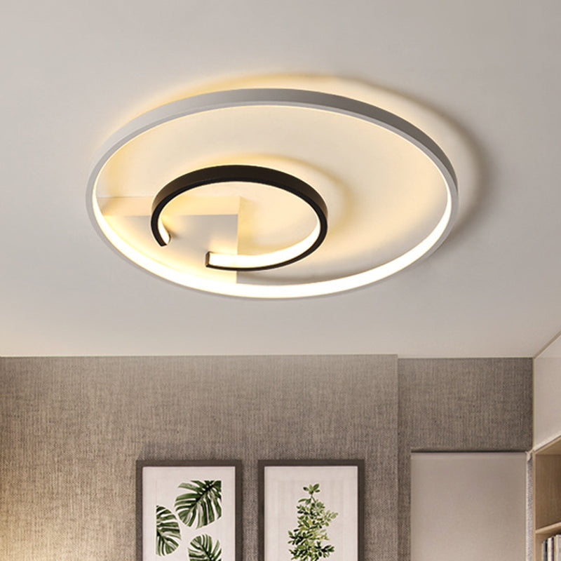 Acrylic 2-Hoop Flushmount Simple 16"/19.5" W LED Ceiling Mount Light Fixture in White and Black for Bedroom, Warm/White Light Black-White Clearhalo 'Ceiling Lights' 'Close To Ceiling Lights' 'Close to ceiling' 'Flush mount' Lighting' 732144