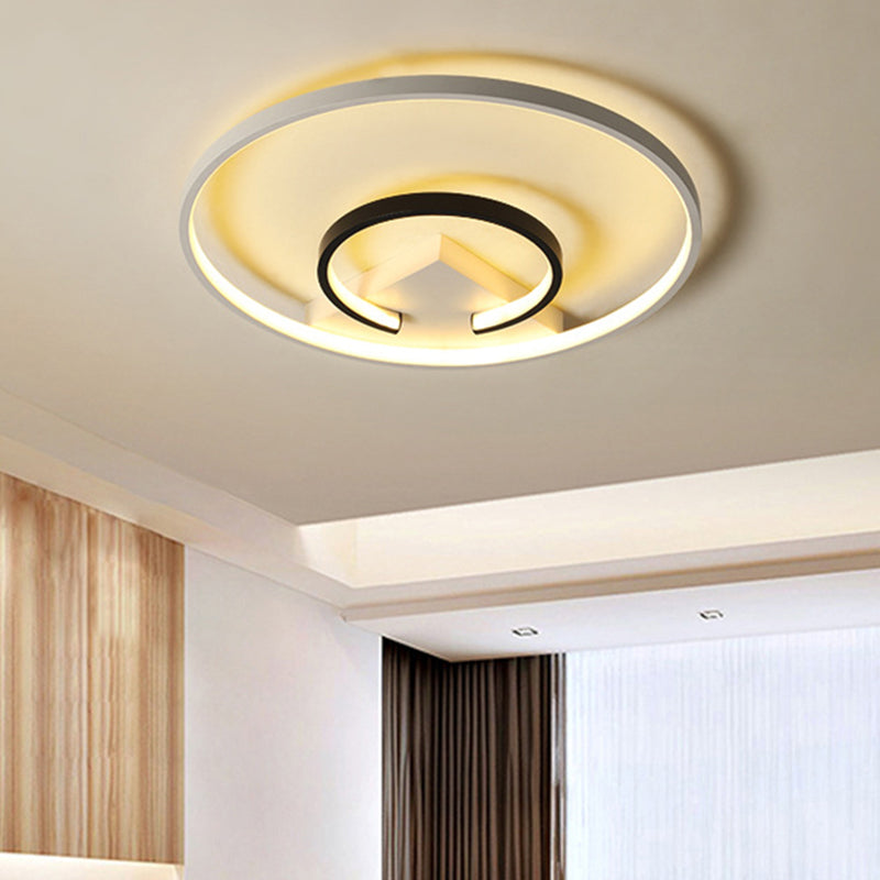 Acrylic 2-Hoop Flushmount Simple 16"/19.5" W LED Ceiling Mount Light Fixture in White and Black for Bedroom, Warm/White Light Clearhalo 'Ceiling Lights' 'Close To Ceiling Lights' 'Close to ceiling' 'Flush mount' Lighting' 732146
