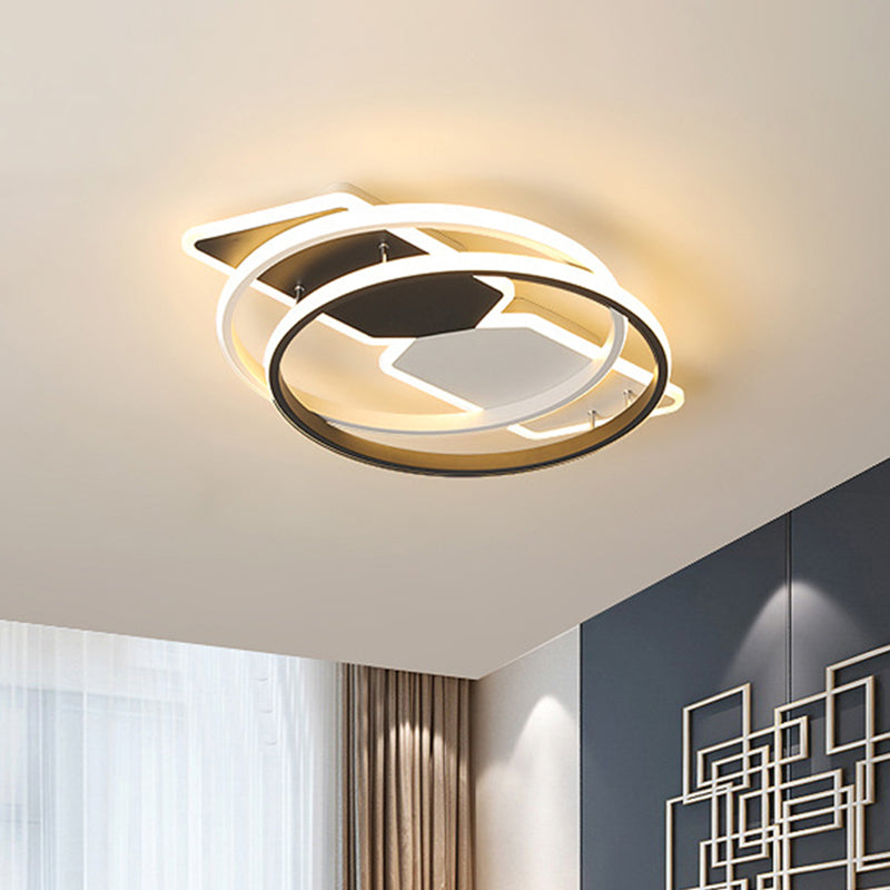 Acrylic Ring and Rectangle Flushmount Modernist 16"/19.5" Wide LED Black Ceiling Mounted Fixture for Bedroom Clearhalo 'Ceiling Lights' 'Close To Ceiling Lights' 'Close to ceiling' 'Flush mount' Lighting' 732165