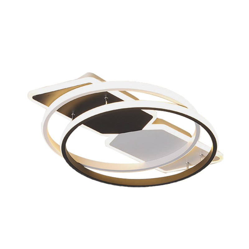 Acrylic Ring and Rectangle Flushmount Modernist 16"/19.5" Wide LED Black Ceiling Mounted Fixture for Bedroom Clearhalo 'Ceiling Lights' 'Close To Ceiling Lights' 'Close to ceiling' 'Flush mount' Lighting' 732166