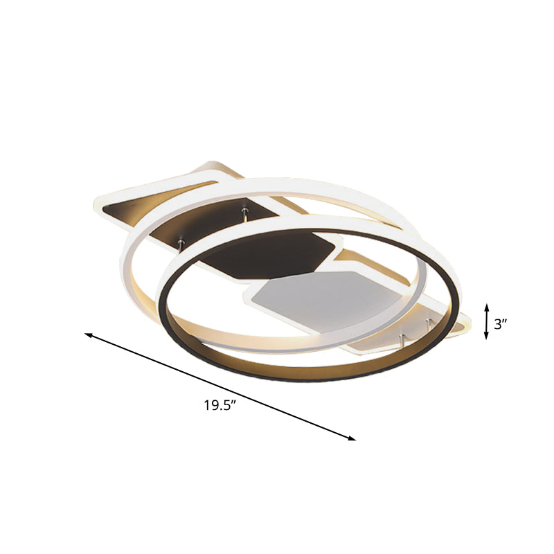 Acrylic Ring and Rectangle Flushmount Modernist 16"/19.5" Wide LED Black Ceiling Mounted Fixture for Bedroom Clearhalo 'Ceiling Lights' 'Close To Ceiling Lights' 'Close to ceiling' 'Flush mount' Lighting' 732169