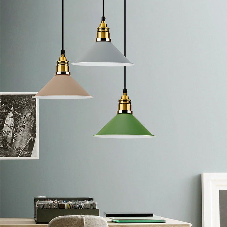 1 Bulb Pendant Light Modern Stylish Conic Shade Metal Hanging Lamp in Black/Grey/White for Dining Room Clearhalo 'Ceiling Lights' 'Modern Pendants' 'Modern' 'Pendant Lights' 'Pendants' Lighting' 73217