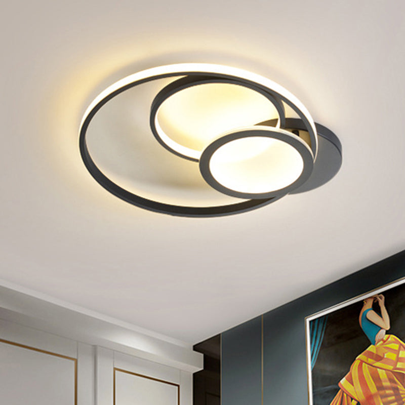 Acrylic Multi-Hoop Flush Light Fixture Modern White/Black LED Close to Ceiling Lamp in White/Warm Light Black Clearhalo 'Ceiling Lights' 'Close To Ceiling Lights' 'Close to ceiling' 'Flush mount' Lighting' 732175