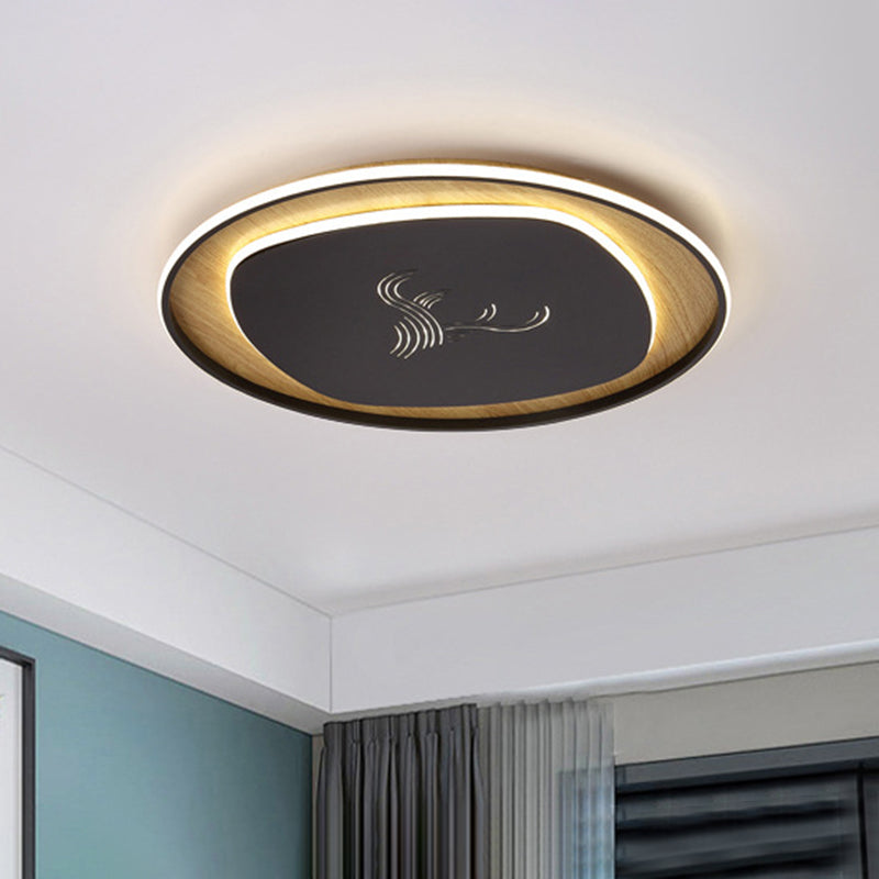 Metal Arc Square Flush Light Modern Black/Grey/Green LED Ceiling Flush with Round Wood Canopy, 16"/19.5" Wide Clearhalo 'Ceiling Lights' 'Close To Ceiling Lights' 'Close to ceiling' 'Flush mount' Lighting' 732196