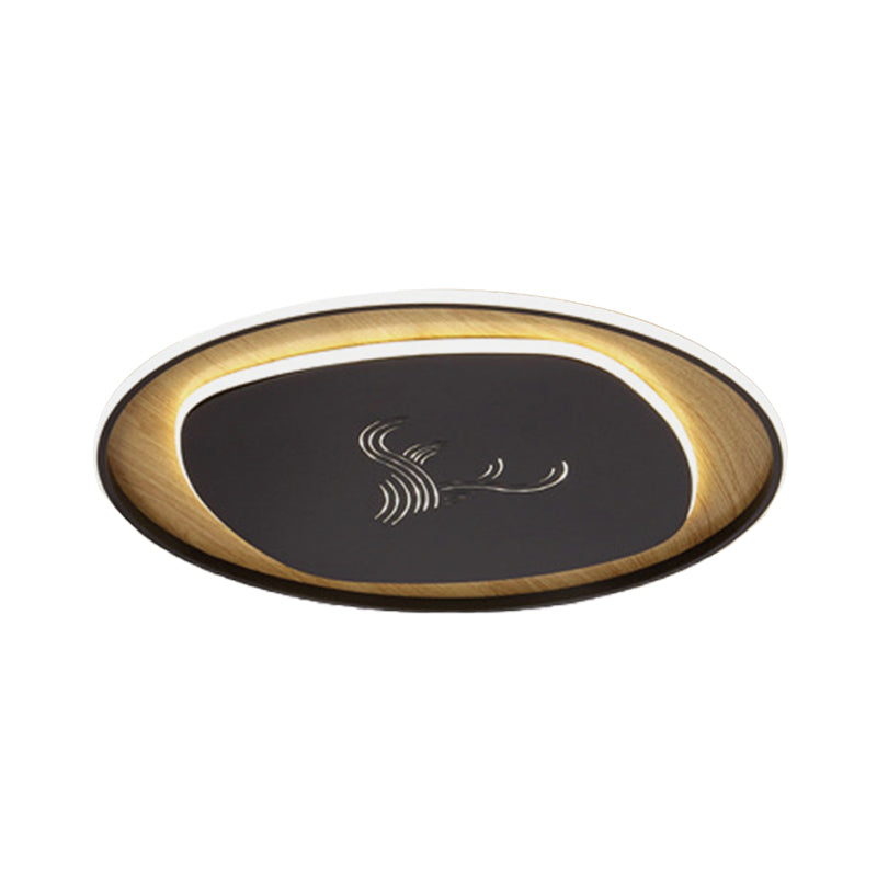 Metal Arc Square Flush Light Modern Black/Grey/Green LED Ceiling Flush with Round Wood Canopy, 16"/19.5" Wide Clearhalo 'Ceiling Lights' 'Close To Ceiling Lights' 'Close to ceiling' 'Flush mount' Lighting' 732197