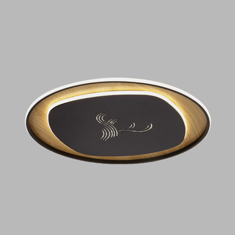 Metal Arc Square Flush Light Modern Black/Grey/Green LED Ceiling Flush with Round Wood Canopy, 16"/19.5" Wide Clearhalo 'Ceiling Lights' 'Close To Ceiling Lights' 'Close to ceiling' 'Flush mount' Lighting' 732198