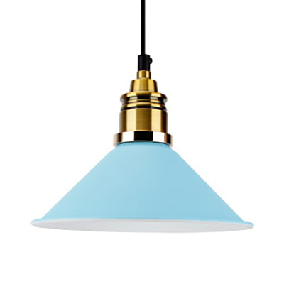 1 Bulb Pendant Light Modern Stylish Conic Shade Metal Hanging Lamp in Black/Grey/White for Dining Room Blue Clearhalo 'Ceiling Lights' 'Modern Pendants' 'Modern' 'Pendant Lights' 'Pendants' Lighting' 73220