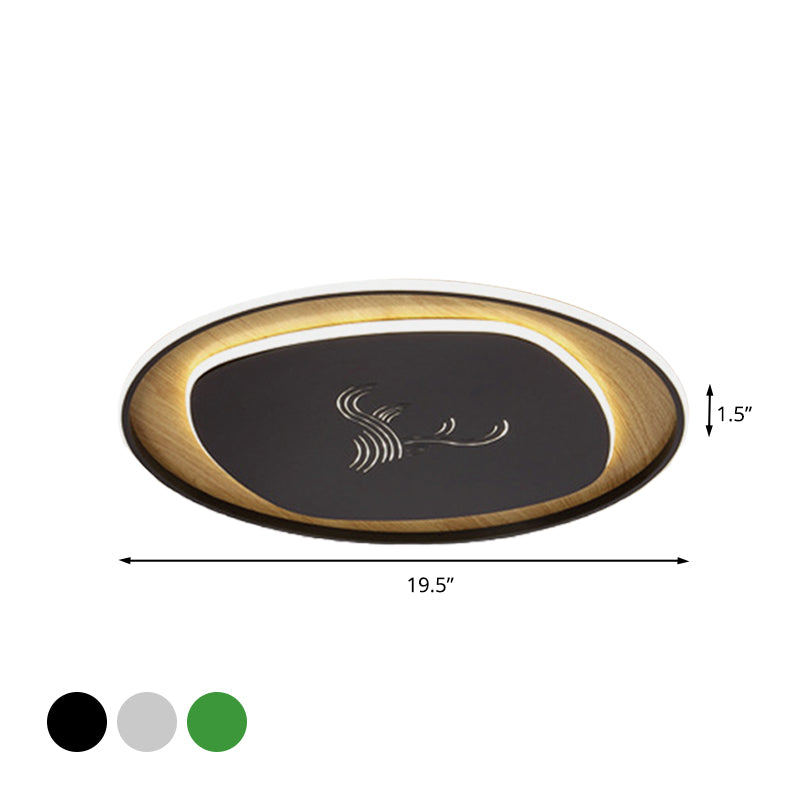 Metal Arc Square Flush Light Modern Black/Grey/Green LED Ceiling Flush with Round Wood Canopy, 16"/19.5" Wide Clearhalo 'Ceiling Lights' 'Close To Ceiling Lights' 'Close to ceiling' 'Flush mount' Lighting' 732200