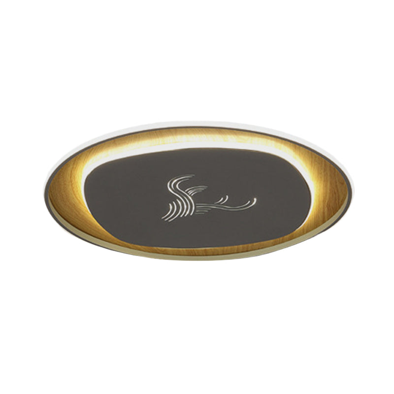 Metal Arc Square Flush Light Modern Black/Grey/Green LED Ceiling Flush with Round Wood Canopy, 16"/19.5" Wide Clearhalo 'Ceiling Lights' 'Close To Ceiling Lights' 'Close to ceiling' 'Flush mount' Lighting' 732203