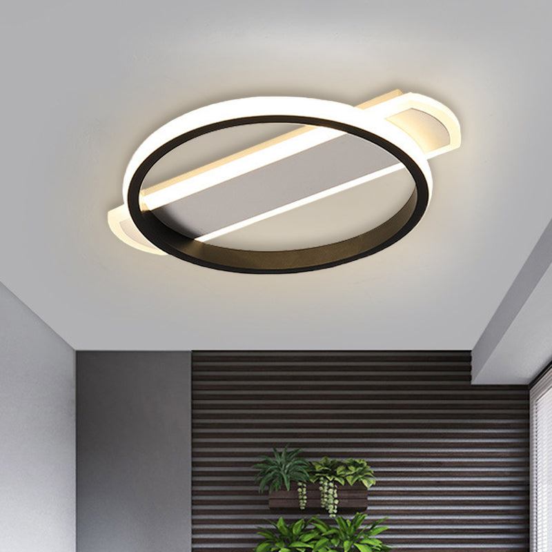 White/Black Ring Flush Lighting Simple LED Acrylic Flush Ceiling Lamp with Arc Rectangle Canopy in Warm/White Light Clearhalo 'Ceiling Lights' 'Close To Ceiling Lights' 'Close to ceiling' 'Flush mount' Lighting' 732220