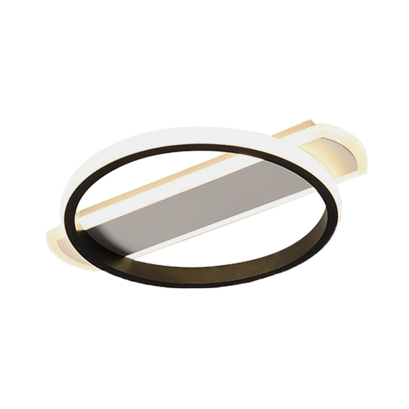 White/Black Ring Flush Lighting Simple LED Acrylic Flush Ceiling Lamp with Arc Rectangle Canopy in Warm/White Light Clearhalo 'Ceiling Lights' 'Close To Ceiling Lights' 'Close to ceiling' 'Flush mount' Lighting' 732221