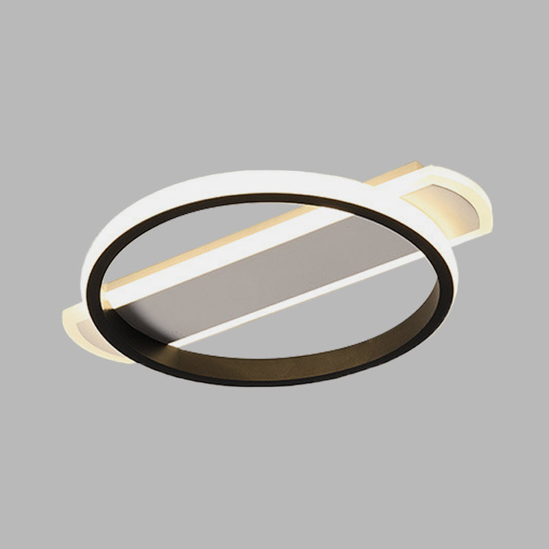 White/Black Ring Flush Lighting Simple LED Acrylic Flush Ceiling Lamp with Arc Rectangle Canopy in Warm/White Light Clearhalo 'Ceiling Lights' 'Close To Ceiling Lights' 'Close to ceiling' 'Flush mount' Lighting' 732222