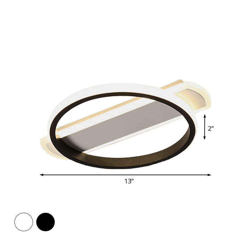 White/Black Ring Flush Lighting Simple LED Acrylic Flush Ceiling Lamp with Arc Rectangle Canopy in Warm/White Light Clearhalo 'Ceiling Lights' 'Close To Ceiling Lights' 'Close to ceiling' 'Flush mount' Lighting' 732223