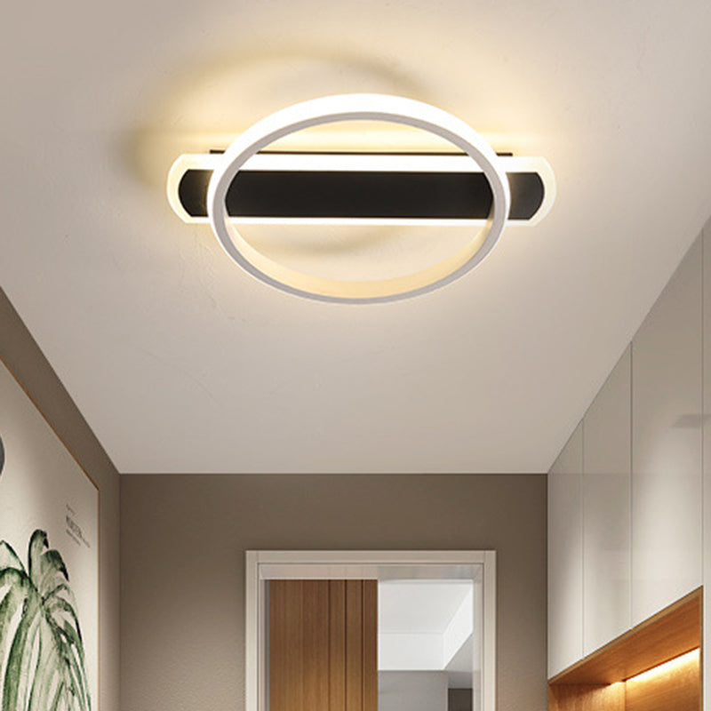 White/Black Ring Flush Lighting Simple LED Acrylic Flush Ceiling Lamp with Arc Rectangle Canopy in Warm/White Light Clearhalo 'Ceiling Lights' 'Close To Ceiling Lights' 'Close to ceiling' 'Flush mount' Lighting' 732225