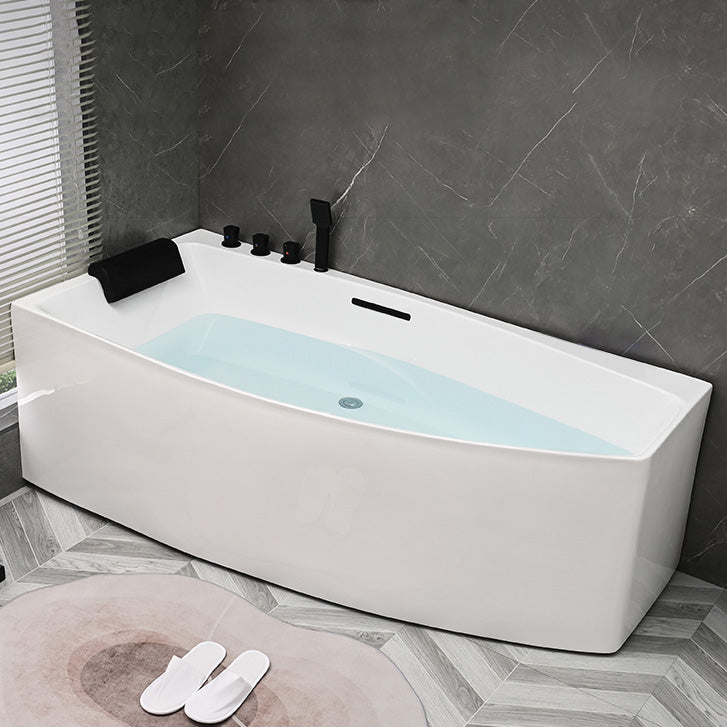 Modern Corner Acrylic Bathtub Soaking White Back to Wall Bath 59"L x 31"W x 23"H Tub with Black 5-Piece Set Clearhalo 'Bathroom Remodel & Bathroom Fixtures' 'Bathtubs' 'Home Improvement' 'home_improvement' 'home_improvement_bathtubs' 'Showers & Bathtubs' 7322589