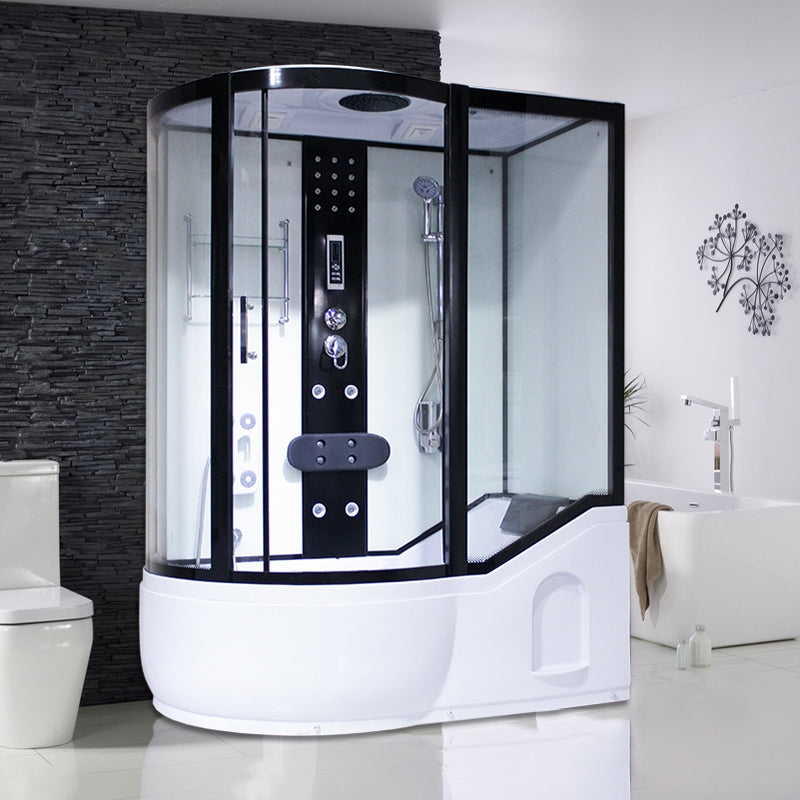 Round Tempered Glass Shower Enclosure with Base Kit Framed Tub & Shower Kit Black White 59"L x 35"W x 85"H Clearhalo 'Bathroom Remodel & Bathroom Fixtures' 'Home Improvement' 'home_improvement' 'home_improvement_shower_stalls_enclosures' 'Shower Stalls & Enclosures' 'shower_stalls_enclosures' 'Showers & Bathtubs' 7322809