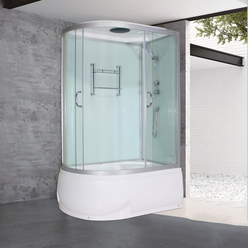 Round Tempered Glass Shower Enclosure with Base Kit Framed Tub & Shower Kit White 47.2"L x 31.5"W x 84.6"H Clearhalo 'Bathroom Remodel & Bathroom Fixtures' 'Home Improvement' 'home_improvement' 'home_improvement_shower_stalls_enclosures' 'Shower Stalls & Enclosures' 'shower_stalls_enclosures' 'Showers & Bathtubs' 7322810