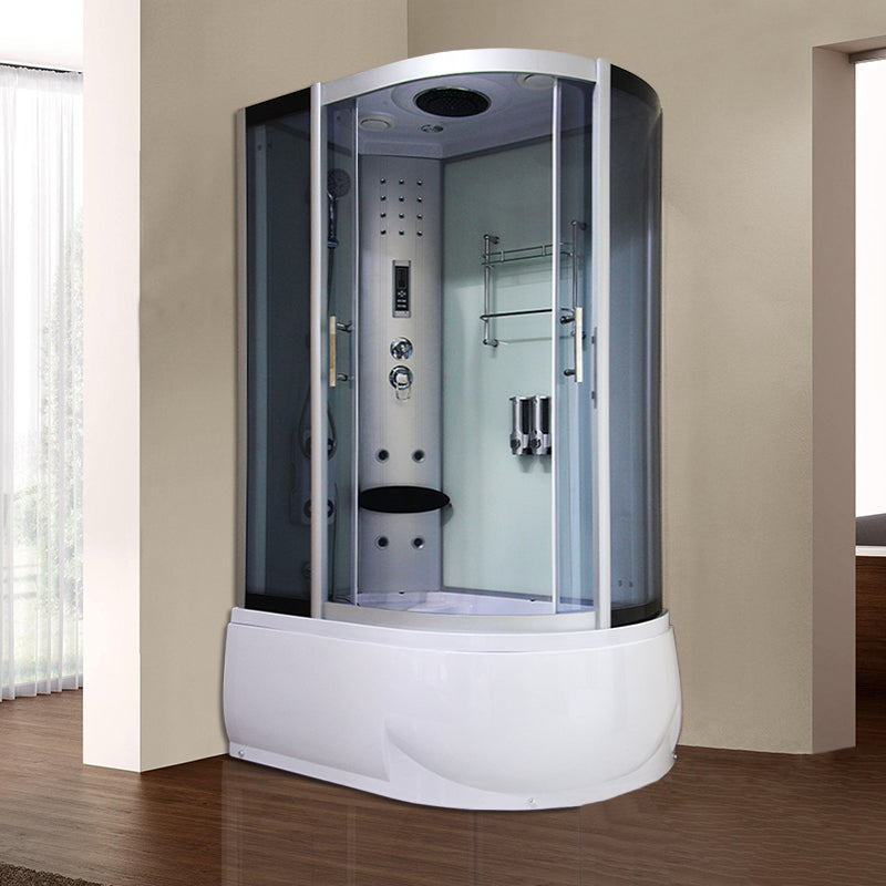 Round Tempered Glass Shower Enclosure with Base Kit Framed Tub & Shower Kit Silvery White 47.2"L x 31.5"W x 84.6"H Clearhalo 'Bathroom Remodel & Bathroom Fixtures' 'Home Improvement' 'home_improvement' 'home_improvement_shower_stalls_enclosures' 'Shower Stalls & Enclosures' 'shower_stalls_enclosures' 'Showers & Bathtubs' 7322818