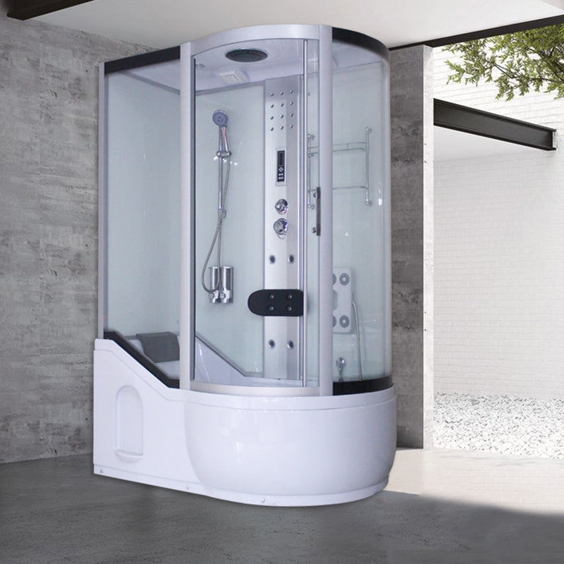 Round Tempered Glass Shower Enclosure with Base Kit Framed Tub & Shower Kit Silvery White 51"L x 33"W x 85"H Clearhalo 'Bathroom Remodel & Bathroom Fixtures' 'Home Improvement' 'home_improvement' 'home_improvement_shower_stalls_enclosures' 'Shower Stalls & Enclosures' 'shower_stalls_enclosures' 'Showers & Bathtubs' 7322821