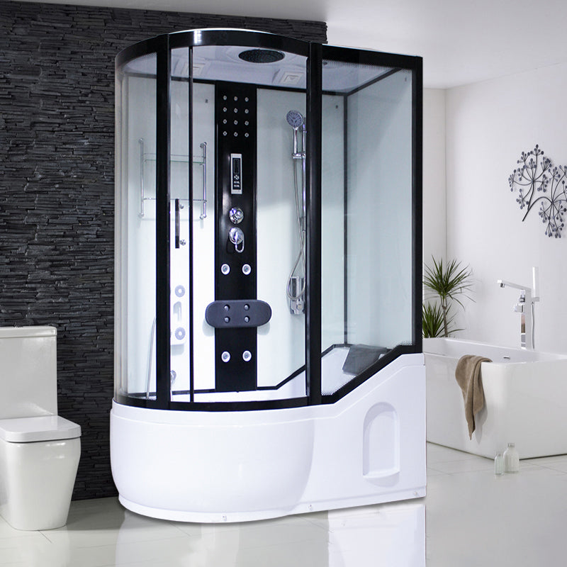 Round Tempered Glass Shower Enclosure with Base Kit Framed Tub & Shower Kit Black White 51"L x 33"W x 85"H Clearhalo 'Bathroom Remodel & Bathroom Fixtures' 'Home Improvement' 'home_improvement' 'home_improvement_shower_stalls_enclosures' 'Shower Stalls & Enclosures' 'shower_stalls_enclosures' 'Showers & Bathtubs' 7322825