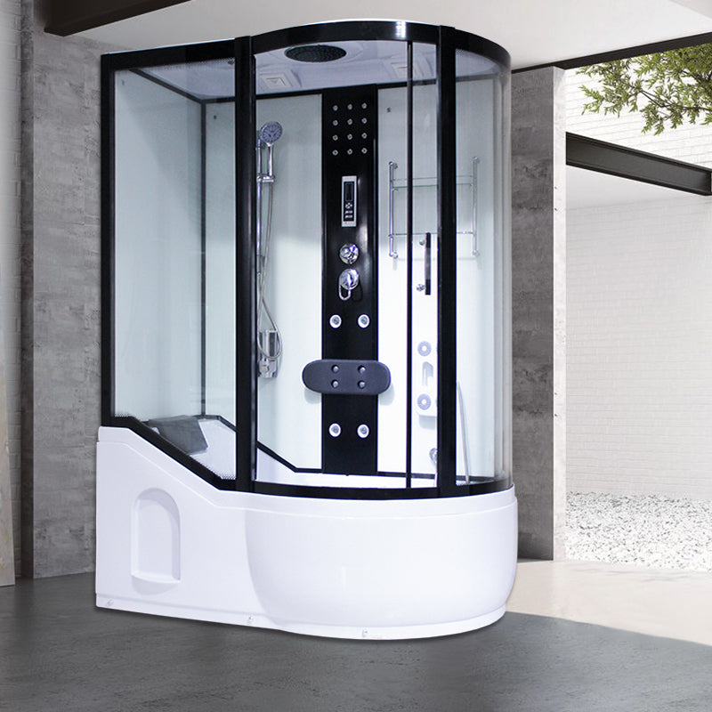 Round Tempered Glass Shower Enclosure with Base Kit Framed Tub & Shower Kit Black White 55"L x 33"W x 85"H Clearhalo 'Bathroom Remodel & Bathroom Fixtures' 'Home Improvement' 'home_improvement' 'home_improvement_shower_stalls_enclosures' 'Shower Stalls & Enclosures' 'shower_stalls_enclosures' 'Showers & Bathtubs' 7322829