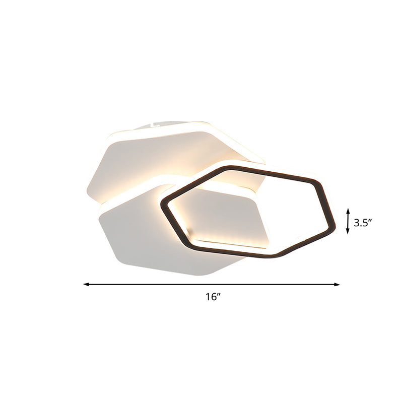 Black and White 3-Tier Hexagon Flush Lamp Modernist LED Acrylic Ceiling Mounted Fixture in White/Warm Light, 16"/19.5" Wide Clearhalo 'Ceiling Lights' 'Close To Ceiling Lights' 'Close to ceiling' 'Flush mount' Lighting' 732283