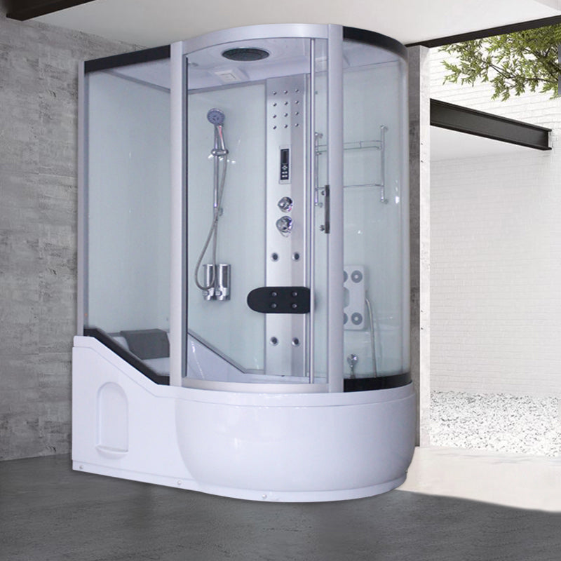 Round Tempered Glass Shower Enclosure with Base Kit Framed Tub & Shower Kit Silvery White 63"L x 35"W x 85"H Clearhalo 'Bathroom Remodel & Bathroom Fixtures' 'Home Improvement' 'home_improvement' 'home_improvement_shower_stalls_enclosures' 'Shower Stalls & Enclosures' 'shower_stalls_enclosures' 'Showers & Bathtubs' 7322831