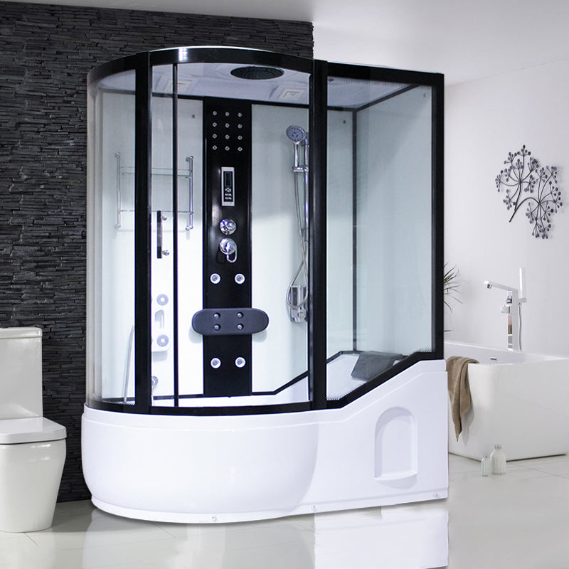 Round Tempered Glass Shower Enclosure with Base Kit Framed Tub & Shower Kit Black White 63"L x 35"W x 85"H Clearhalo 'Bathroom Remodel & Bathroom Fixtures' 'Home Improvement' 'home_improvement' 'home_improvement_shower_stalls_enclosures' 'Shower Stalls & Enclosures' 'shower_stalls_enclosures' 'Showers & Bathtubs' 7322833