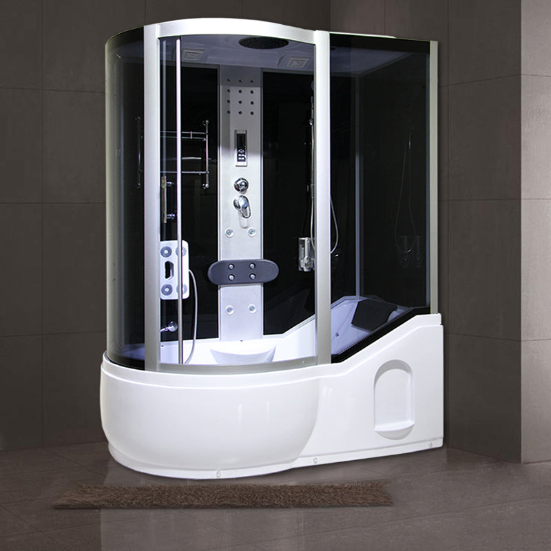 Round Tempered Glass Shower Enclosure with Base Kit Framed Tub & Shower Kit Silver Black 67"L x 35"W x 85"H Clearhalo 'Bathroom Remodel & Bathroom Fixtures' 'Home Improvement' 'home_improvement' 'home_improvement_shower_stalls_enclosures' 'Shower Stalls & Enclosures' 'shower_stalls_enclosures' 'Showers & Bathtubs' 7322834