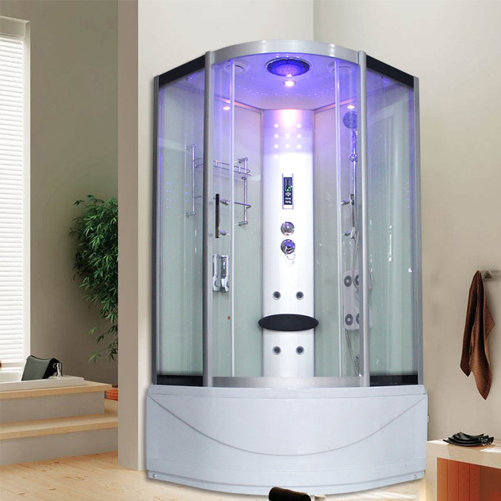 Round Tempered Glass Shower Enclosure with Base Kit Framed Tub & Shower Kit Silvery White 39.4"L x 39.4"W x 84.6"H Clearhalo 'Bathroom Remodel & Bathroom Fixtures' 'Home Improvement' 'home_improvement' 'home_improvement_shower_stalls_enclosures' 'Shower Stalls & Enclosures' 'shower_stalls_enclosures' 'Showers & Bathtubs' 7322837