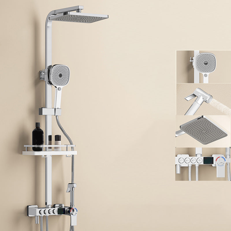 Thermostatic Shower Set Adjustable Spray Pattern Shower System with Slide Bar Rectangle Four Gear Key Thermostatic Clearhalo 'Bathroom Remodel & Bathroom Fixtures' 'Home Improvement' 'home_improvement' 'home_improvement_shower_faucets' 'Shower Faucets & Systems' 'shower_faucets' 'Showers & Bathtubs Plumbing' 'Showers & Bathtubs' 7322895