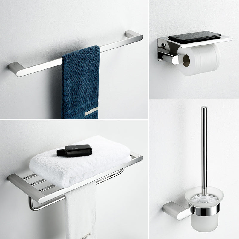 Contemporary Bathroom Accessory As Individual Or As a Set in Silver 4-Piece Set Clearhalo 'Bathroom Hardware Sets' 'Bathroom Hardware' 'Bathroom Remodel & Bathroom Fixtures' 'bathroom_hardware_sets' 'Home Improvement' 'home_improvement' 'home_improvement_bathroom_hardware_sets' 7322934