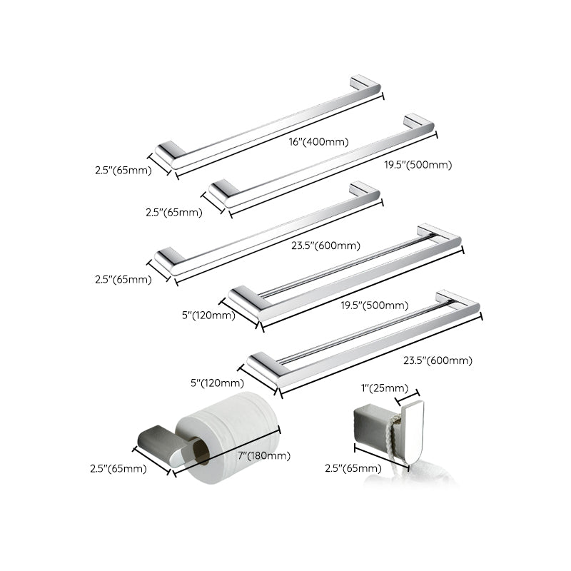 Contemporary Bathroom Accessory As Individual Or As a Set in Silver Clearhalo 'Bathroom Hardware Sets' 'Bathroom Hardware' 'Bathroom Remodel & Bathroom Fixtures' 'bathroom_hardware_sets' 'Home Improvement' 'home_improvement' 'home_improvement_bathroom_hardware_sets' 7322957
