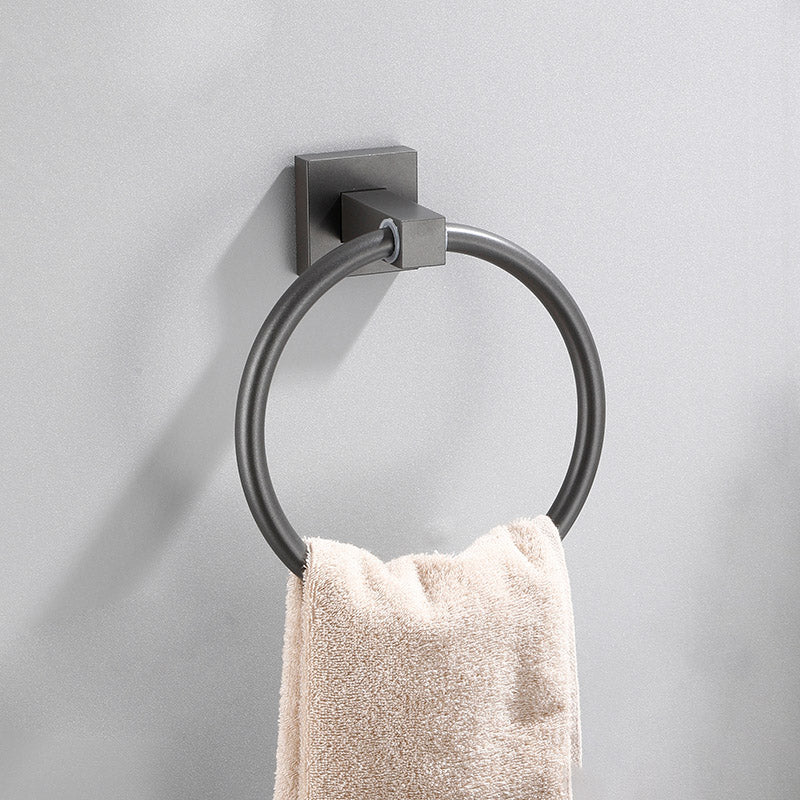 Contemporary Bathroom Accessory As Individual Or As a Set in Grey Metal Towel Ring Clearhalo 'Bathroom Hardware Sets' 'Bathroom Hardware' 'Bathroom Remodel & Bathroom Fixtures' 'bathroom_hardware_sets' 'Home Improvement' 'home_improvement' 'home_improvement_bathroom_hardware_sets' 7322961