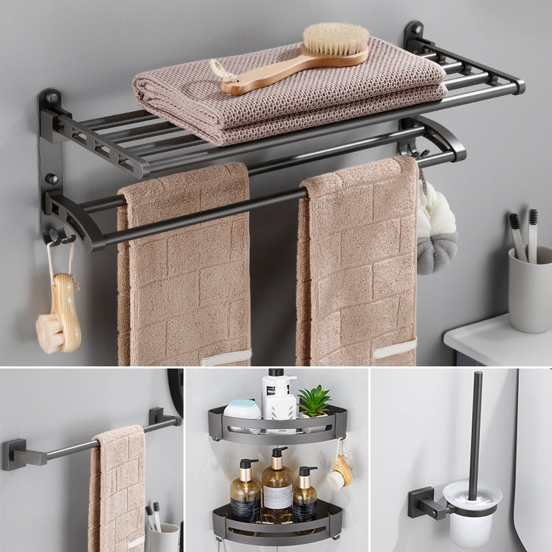 Contemporary Bathroom Accessory As Individual Or As a Set in Grey Metal 5-Piece Set (Single Rod) Clearhalo 'Bathroom Hardware Sets' 'Bathroom Hardware' 'Bathroom Remodel & Bathroom Fixtures' 'bathroom_hardware_sets' 'Home Improvement' 'home_improvement' 'home_improvement_bathroom_hardware_sets' 7322972