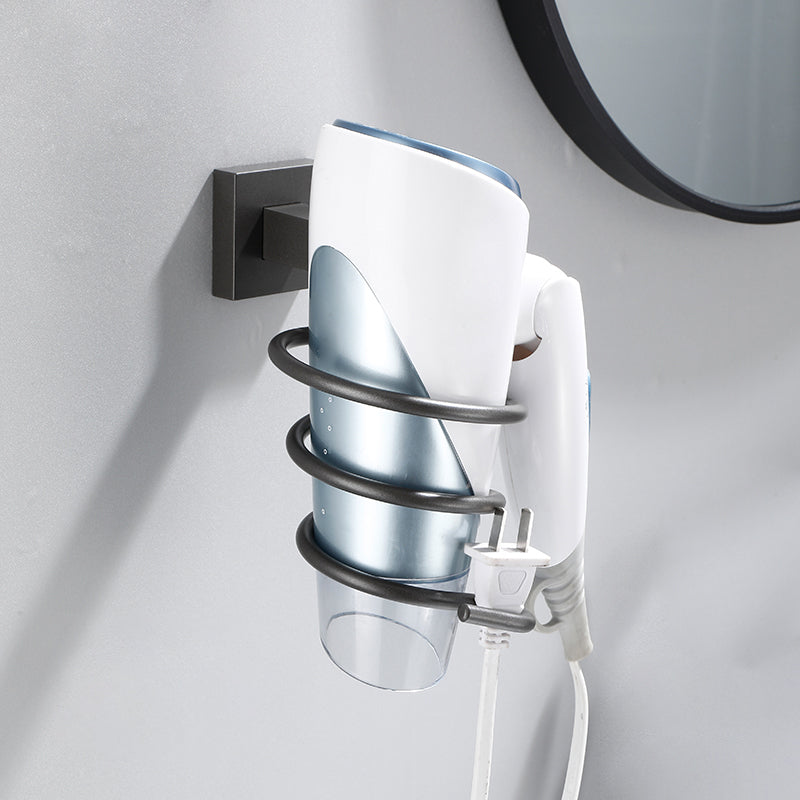 Contemporary Bathroom Accessory As Individual Or As a Set in Grey Metal Hair Dryer Holder Clearhalo 'Bathroom Hardware Sets' 'Bathroom Hardware' 'Bathroom Remodel & Bathroom Fixtures' 'bathroom_hardware_sets' 'Home Improvement' 'home_improvement' 'home_improvement_bathroom_hardware_sets' 7322981