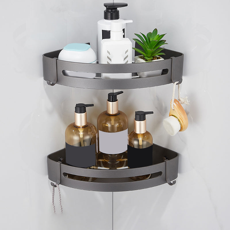 Contemporary Bathroom Accessory As Individual Or As a Set in Grey Metal Double Layer Triangle Bath Shelves Clearhalo 'Bathroom Hardware Sets' 'Bathroom Hardware' 'Bathroom Remodel & Bathroom Fixtures' 'bathroom_hardware_sets' 'Home Improvement' 'home_improvement' 'home_improvement_bathroom_hardware_sets' 7322982